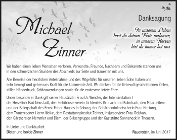 Traueranzeige von Michael Zinner von Südthüringer Presse