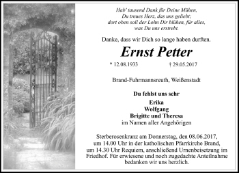 Traueranzeige von Ernst Petter von Frankenpost