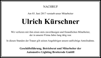 Traueranzeige von Ulrich Kürschner von Südthüringer Presse
