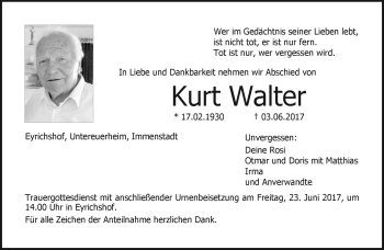 Traueranzeige von Kurt Walter von Neue Presse Coburg