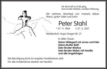 Traueranzeige von Peter Stahl von Frankenpost