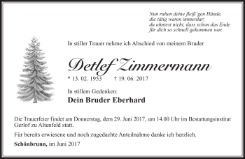 Traueranzeige von Detlef Zimmermann von Südthüringer Presse