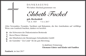 Traueranzeige von Elsbeth Fuckel von Südthüringer Presse