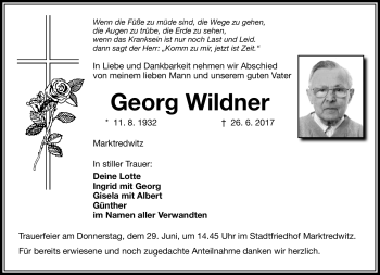 Traueranzeige von Georg Wildner von Frankenpost