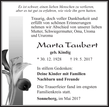 Traueranzeige von Marta Taubert von Südthüringer Presse