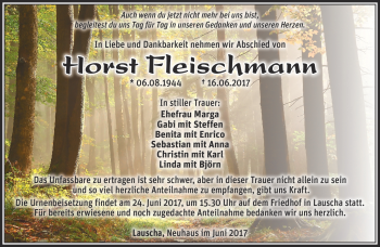 Traueranzeige von Horst Fleischmann von Südthüringer Presse