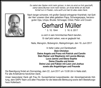 Traueranzeige von Gerhard Müller von Frankenpost