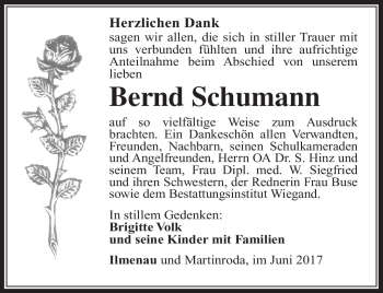Traueranzeige von Bernd Schumann von Südthüringer Presse