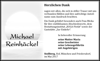 Traueranzeige von Michael Reinhäckel von 23019