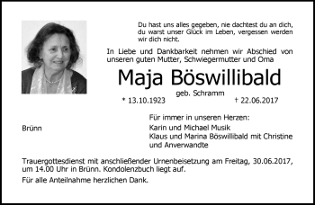 Traueranzeige von Maja Böswillibald von Neue Presse Coburg