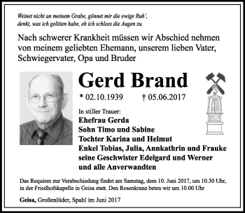 Traueranzeige von Gerd Bernd von Südthüringer Presse