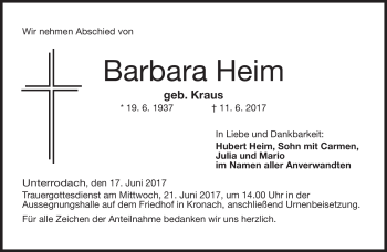 Traueranzeige von Barbara Heim von Neue Presse Coburg