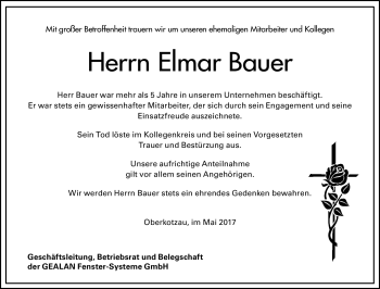 Traueranzeige von Elmar Bauer von Frankenpost
