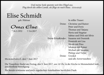 Traueranzeige von Elisa Schmidt von Neue Presse Coburg