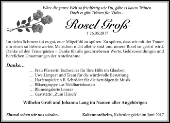 Traueranzeige von Rosel Groß von Südthüringer Presse