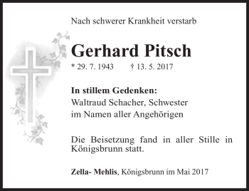 Traueranzeige von Gerhard Pitsch von Südthüringer Presse