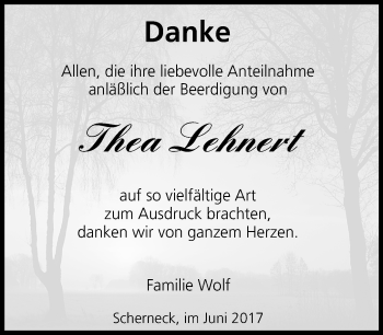 Traueranzeige von Thea Lehnert von 23048