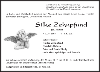 Traueranzeige von Silke Zehnpfunde von Südthüringer Presse