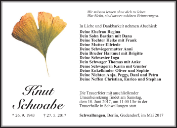 Traueranzeige von Knut Schwabe von Südthüringer Presse