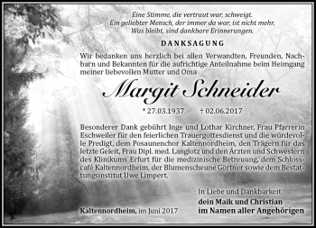 Traueranzeige von Margit Schneider von Südthüringer Presse