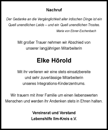 Traueranzeige von Elke Hörold von Südthüringer Presse