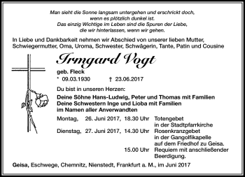 Traueranzeige von Irmgard Vogt von Südthüringer Presse