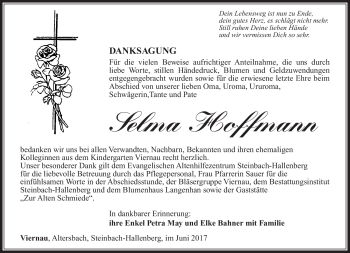 Traueranzeige von Selma Hoffmann von Südthüringer Presse