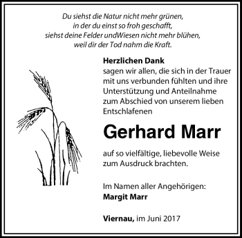 Traueranzeige von Gerhard Marr von Südthüringer Presse