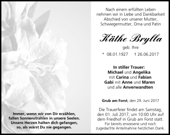 Traueranzeige von Käthe Brylla von Neue Presse Coburg