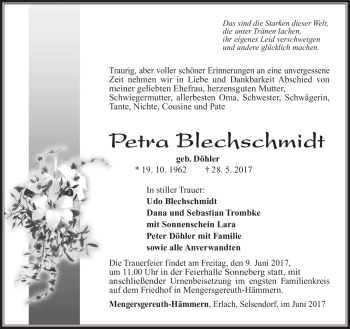 Traueranzeige von Petra Blechschmidt von Südthüringer Presse