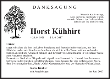 Traueranzeige von Horst Kühhirt von Südthüringer Presse