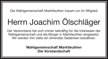 Traueranzeige von Joachim Ölschläger von Frankenpost