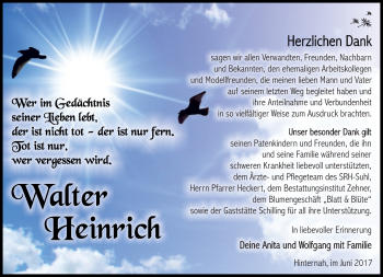 Traueranzeige von Walter Heinrich von Südthüringer Presse