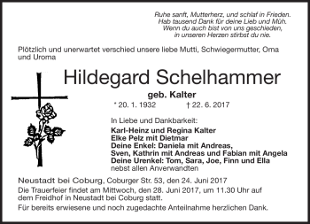 Traueranzeige von Hildegard Schelhammer von Neue Presse Coburg