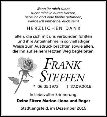 Traueranzeige von Frank Steffen von Südthüringer Presse