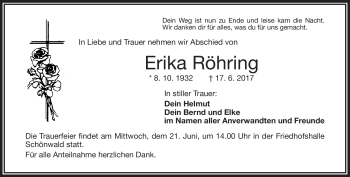 Traueranzeige von Erika Röhring von Frankenpost