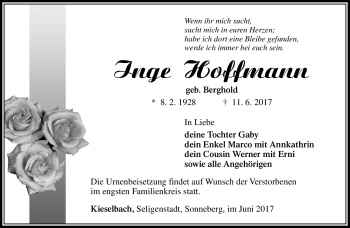 Traueranzeige von Inge Hofmann von Südthüringer Presse