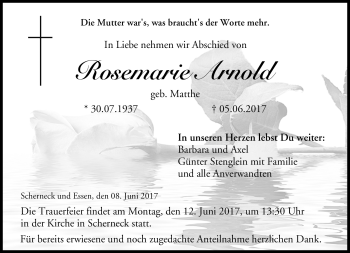 Traueranzeige von Rosemarie Arnold von Neue Presse Coburg