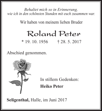 Traueranzeige von Roland Peter von Südthüringer Presse