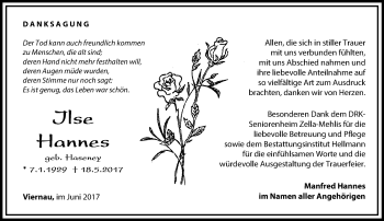 Traueranzeige von Ilse Hannes von 23018