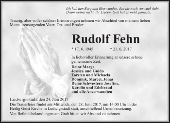 Traueranzeige von Rudolf Fehn von Neue Presse Coburg