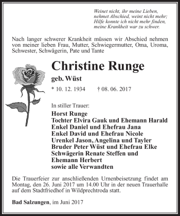 Traueranzeige von Christine Runge von Südthüringer Presse