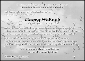 Traueranzeige von Georg Schuch von Südthüringer Presse