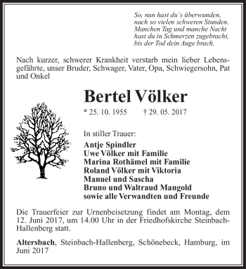 Traueranzeige von Bertel Völker von Südthüringer Presse