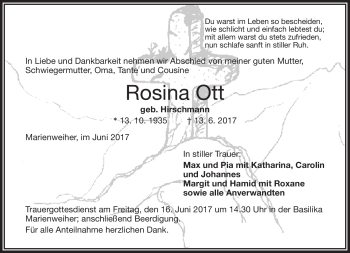 Traueranzeige von Rosina Ott von Frankenpost
