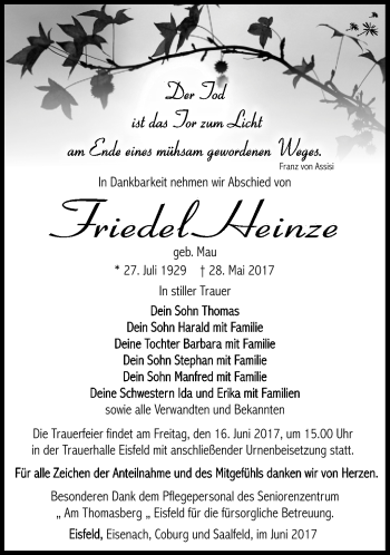 Traueranzeige von Friedel Heinze von 23020