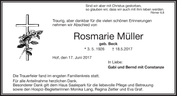 Traueranzeige von Rosmarie Müller von Frankenpost