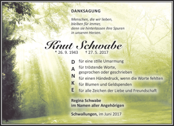 Traueranzeige von Knut Schwabe von Südthüringer Presse