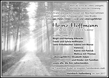 Traueranzeige von Heinz Hoffmann von Südthüringer Presse