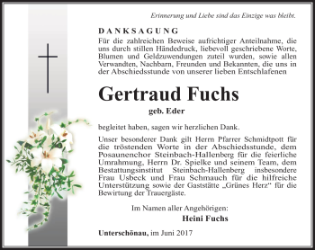 Traueranzeige von Gertraud Fuchs von Südthüringer Presse